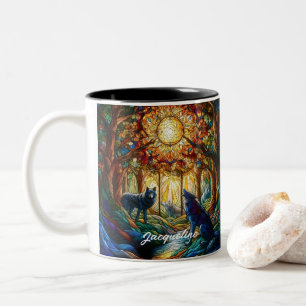 Tasse 2 Couleurs Loups en verre tendu en forêt