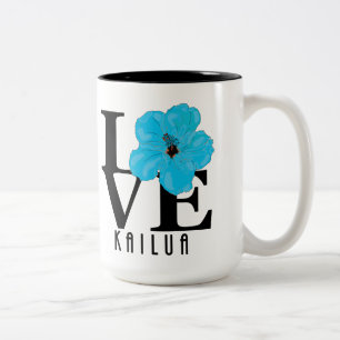 Tasse 2 Couleurs LOVE Kailua Hawaii Hibiscus bleu 15oz