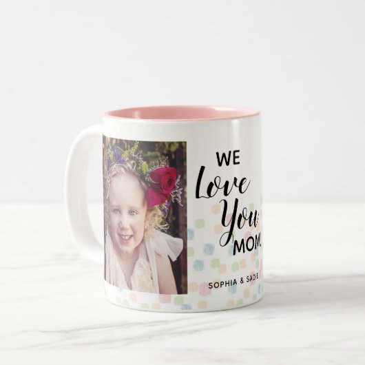 Tasse 2 Couleurs Love Mom 2 Photo Points Pastel (Devant gauche)