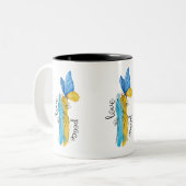 Tasse 2 Couleurs Love, Peace Ukraine (Devant gauche)