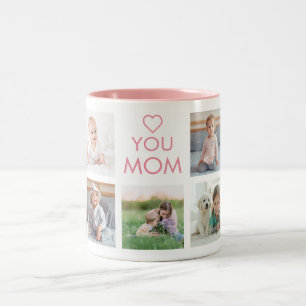 Tasse 2 Couleurs Love You Mom Family Photo Collage Pink