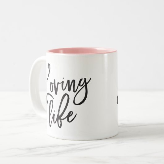 Tasse 2 Couleurs LOVING LIFE noir script minimum cote positive (Devant gauche)