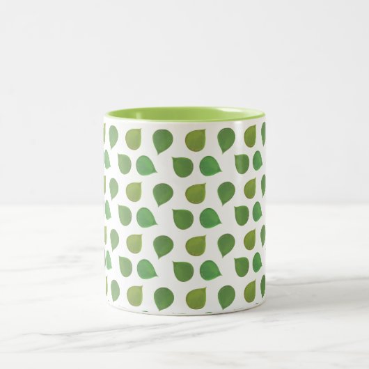 Tasse 2 Couleurs Lucky Jade Tree Feuilles verts sur blanc (Centre)