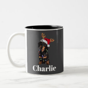 Tasse 2 Couleurs Lumières de chien Dachshund de Noël nom personnali