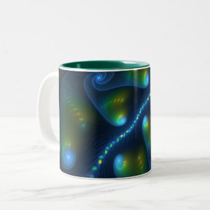 Tasse 2 Couleurs Lumières de l'Imaginaire Abstrait Bleu Vert Jaune 