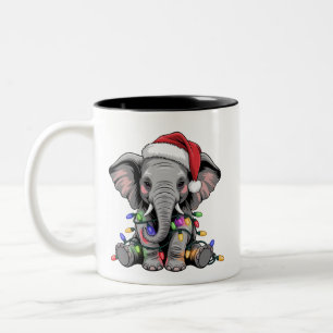 Tasse 2 Couleurs Lumières de Noël d'éléphant Xmas Fête Animal sauva