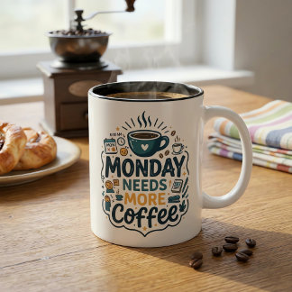 Tasse 2 Couleurs Lundi a Besoin de Plus de Café Drôle de Travail Bu