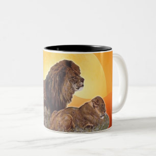 Tasse 2 Couleurs Lune et lion de chats africains sauvages