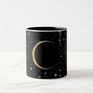 Tasse 2 Couleurs Lune Magique Céleste Noir & Or Étoiles Lunaires