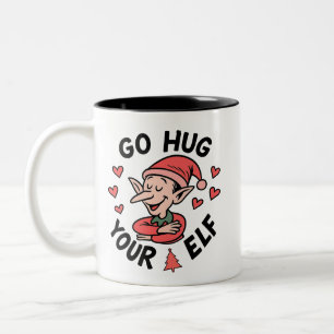 Tasse 2 Couleurs Lutin de Noël drôle – Allez câliner votre lutin, c