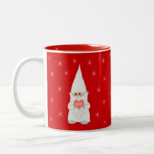 Tasse 2 Couleurs Lutin de Noël et flocons de neige sur fond rouge