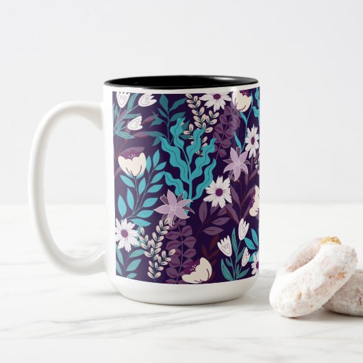 Tasse 2 Couleurs Luxe Turquoise & Floral Bourgogne (Avec donut)