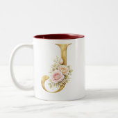 Tasse 2 Couleurs Luxury Floral Gold Letter J Monogram Logo (Gauche)