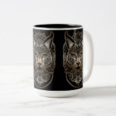 Tasse 2 Couleurs Lynx d'or de conception tribale (Devant droit)