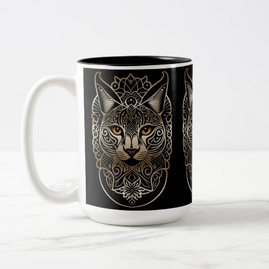 Tasse 2 Couleurs Lynx d'or de conception tribale (Gauche)
