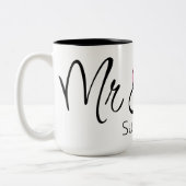 Tasse 2 Couleurs M. et Mme Mariage Nom personnalisé Simple rose Bla (Gauche)