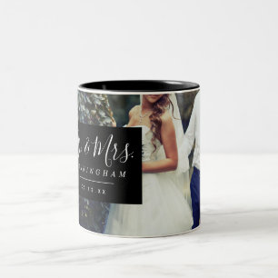 Tasse 2 Couleurs M. et Mme Script Monogram Photo Mariage