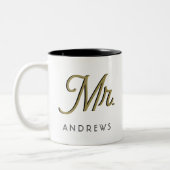 Tasse 2 Couleurs M. Modern Black Script Mariage personnalisé (Gauche)