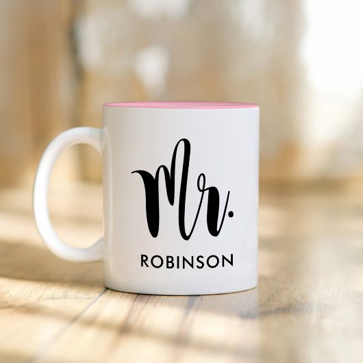 Tasse 2 Couleurs M. Moderne Mariage Monogramme de script