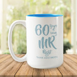 Tasse 2 Couleurs M. Right Fun 60e anniversaire de Mariage de diaman<br><div class="desc">Le cadeau parfait 60e anniversaire de mariage diamant pour M. Right ou Always Right. Personnalisez avec le nom et l'année mariage. Un cadeau amusant,  unique et personnalisable pour célébrer l'anniversaire mariage de n'importe qui. Conçu par Thisisnotme©</div>