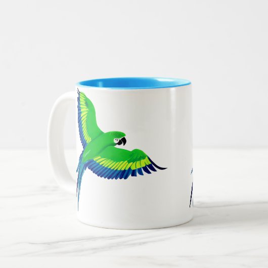 Tasse 2 Couleurs Macao vert et bleu / Perroquet en vol (Devant gauche)