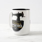 Tasse 2 Couleurs Machine à coudre antique AJOUTER LE NOM Seamstress (Devant gauche)