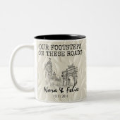 Tasse 2 Couleurs Madrid skyline couple — beige leaf background (Gauche)