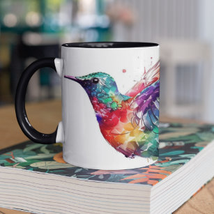 Tasse 2 Couleurs Magnifique colibri arc-en-ciel avec effet Splatter