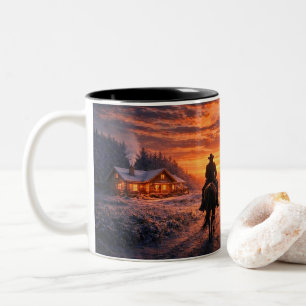 Tasse 2 Couleurs Magnifique pays western cow-boy maison grange Noël