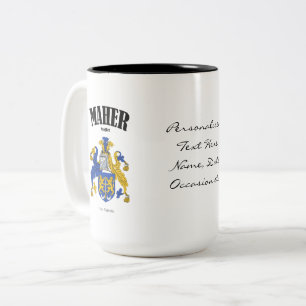 Tasse 2 Couleurs Maher Family Crest, Traduction & Signification