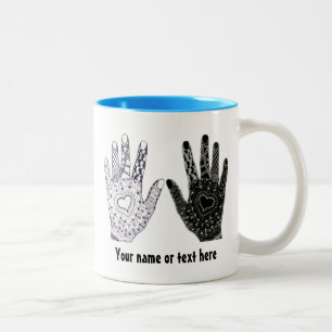Tasse 2 Couleurs Main dessinée Mains du coeur