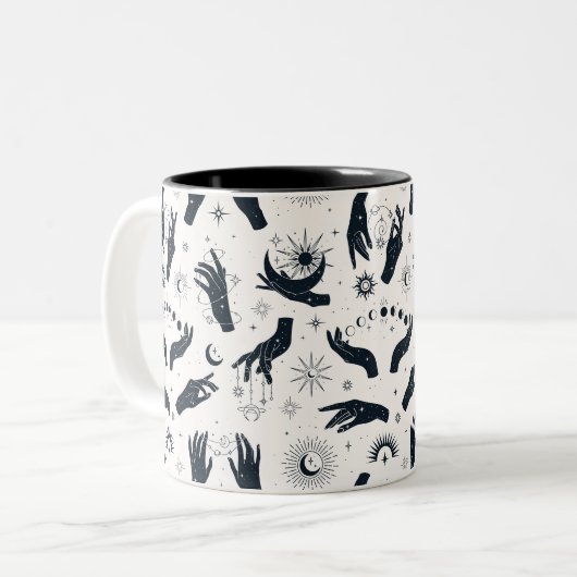 Tasse 2 Couleurs Main mystique de la Lune de Boho noir blanc (Devant gauche)
