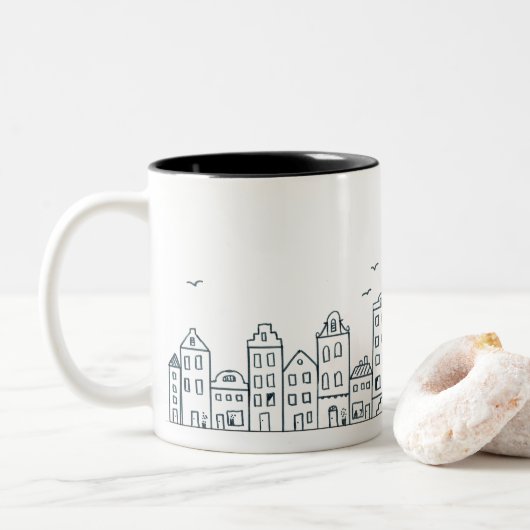 Tasse 2 Couleurs Maisons d'Amsterdam (Avec donut)