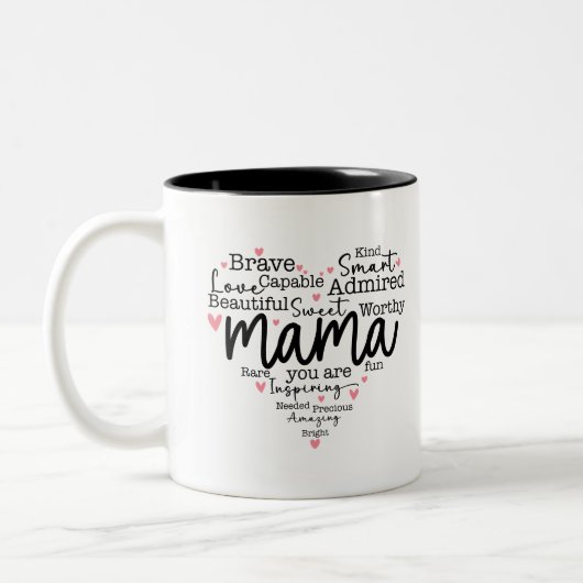 Tasse 2 Couleurs Mama Cadeau Maman Script Coeurs inspirants (Gauche)