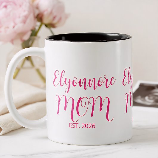 Tasse 2 Couleurs Maman a établi le nom du script rose 