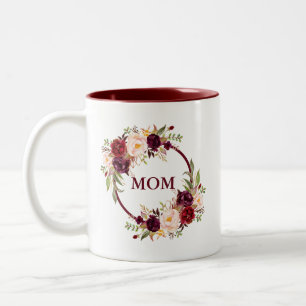 Tasse 2 Couleurs Maman Aquarelle Bourgogne Floral