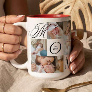 Tasse 2 Couleurs Maman Bébé Collage de photos Premier jour de la fê
