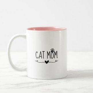 Tasse 2 Couleurs Maman Chat Minimaliste Empreinte de Patte Cœur Amo