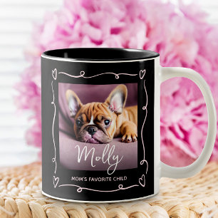 Tasse 2 Couleurs Maman Chien Photo Enfant Préféré Cœurs Doodles Noi