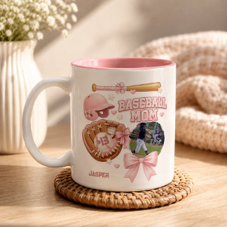 Tasse 2 Couleurs Maman de baseball Photo Rose Coquette Sports
