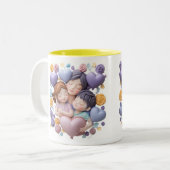 Tasse 2 Couleurs Maman et Enfants - Pastel en céramique 3D (Devant gauche)