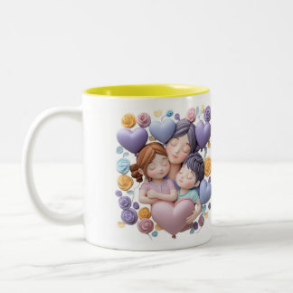Tasse 2 Couleurs Maman et Enfants - Pastel en céramique 3D