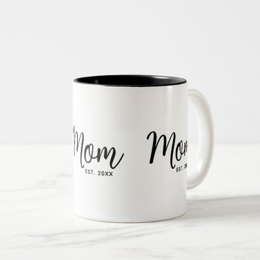 Tasse 2 Couleurs Maman Etablie Date Noir Script Nouveau Maman Cadea (Devant droit)