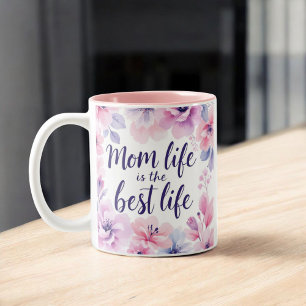 Tasse 2 Couleurs Maman La Vie Est La Meilleure Vie   Aquarelle Flor
