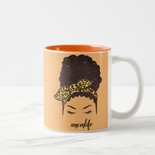 Tasse 2 Couleurs Maman Life, Black Afro Messy Bun, Africain América