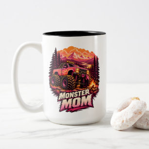 Tasse 2 Couleurs Maman monstre camion monstre à flammes roses tout-