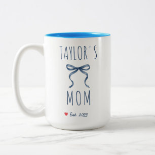 Tasse 2 Couleurs Maman Personnalisé Nom Chic Année Bleu Marine Nœud