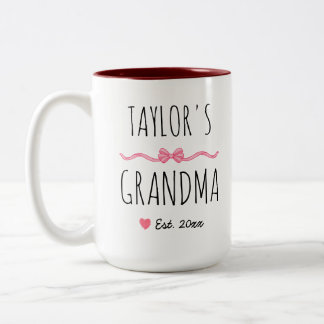 Tasse 2 Couleurs Mamie Personnalisée Rose Bow Nom et Année de Début