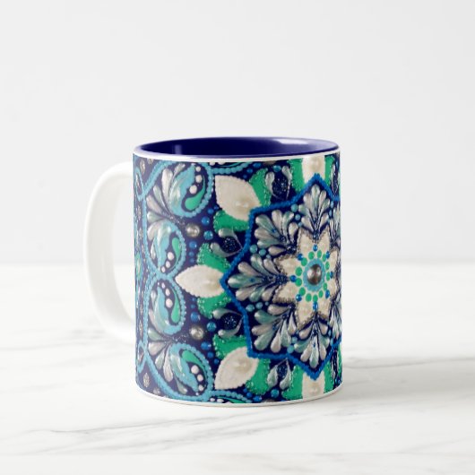 Tasse 2 Couleurs Mandala d'art des points bleus (Devant gauche)