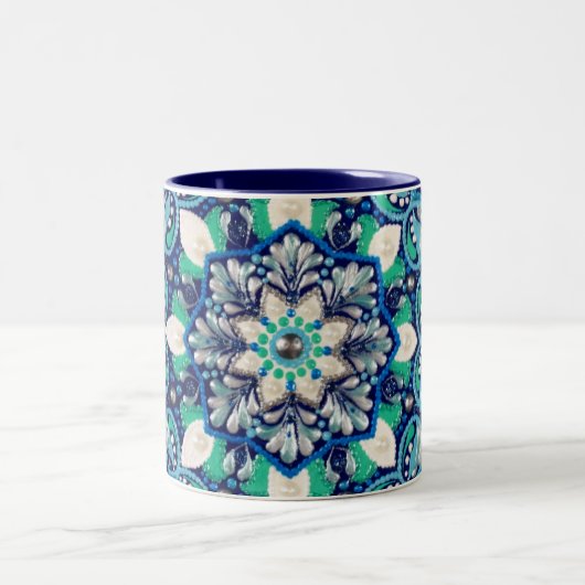 Tasse 2 Couleurs Mandala d'art des points bleus (Centre)